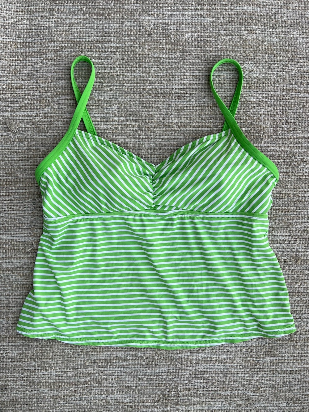 Lands' End Lime Green and White Striped Tankini Swim Top size 16